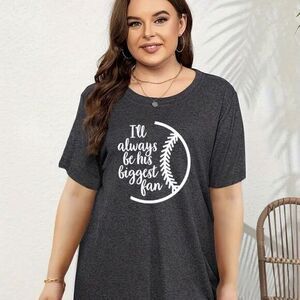 NWT Plus Size Black Short Sleeve Tee Shirt Top Biggest Baseball Fan -Size 22